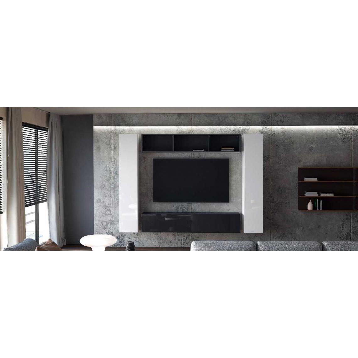Mpc - Ensemble de 4 meubles suspendus noir mat / blanc mat + blanc et noir laqué - Meubles TV, Hi-Fi