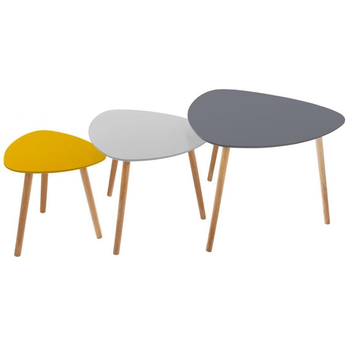 Pegane - Lot de 3 tables à café en MDF et chêne, couleurs assorties - Tables basses