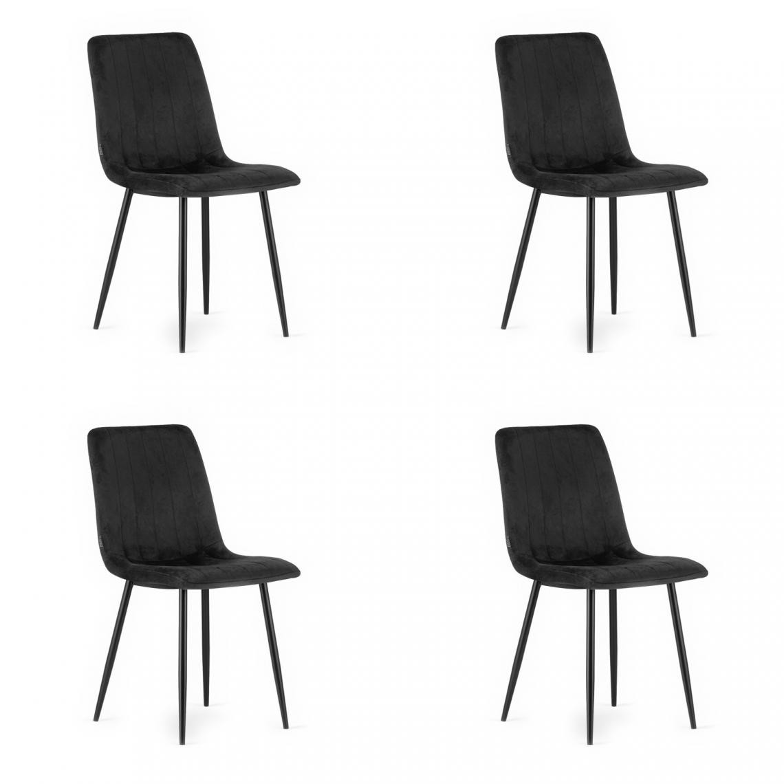 Hucoco - LAWAI - Lot de 4 chaises en tissu velouté salon/salle à manger/chambre - 90x51x43 cm - Chaise de salle à manger - Noir - Chaises