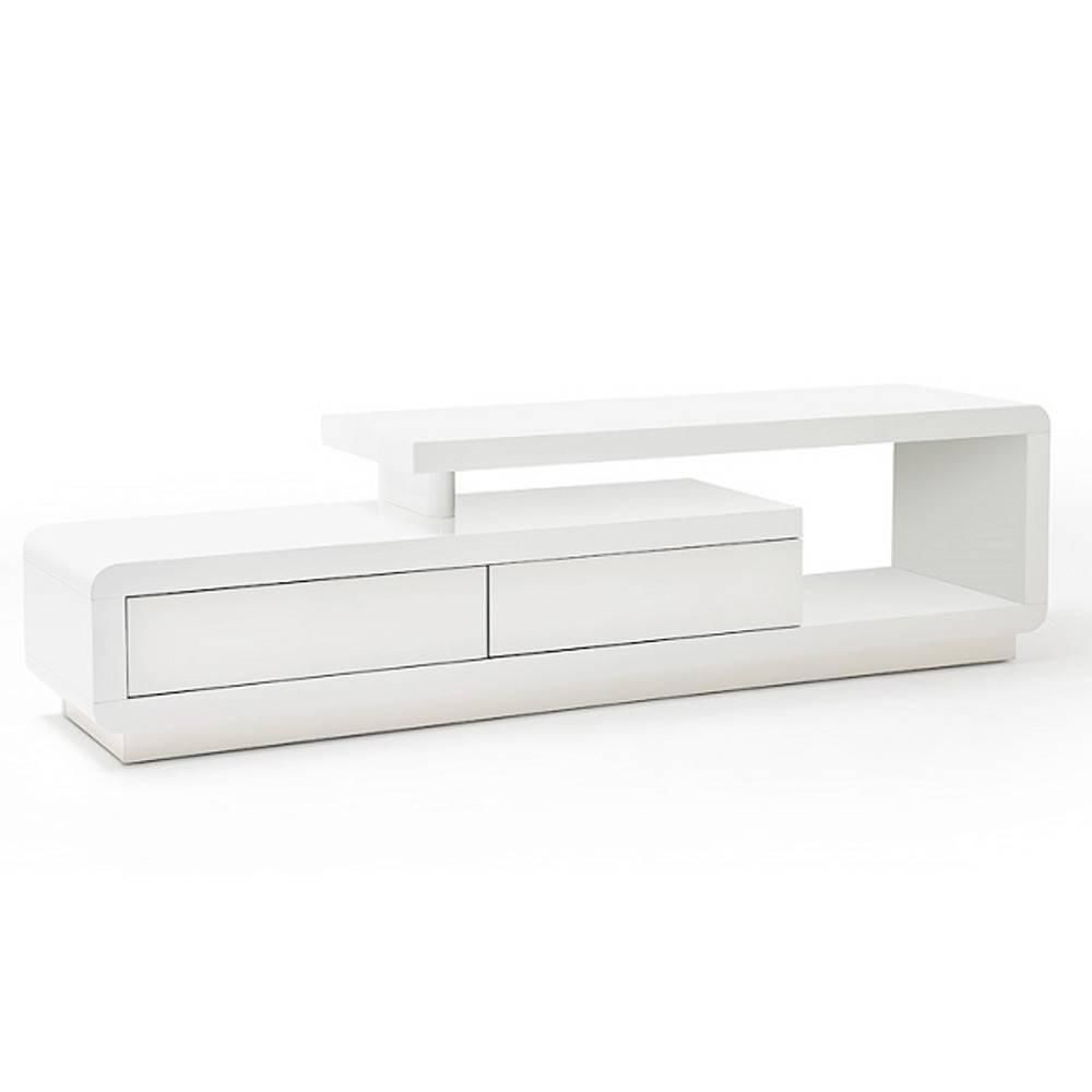 Inside 75 - Meuble TV design CORTO 2 tiroirs finition laquée blanc brillant - Meubles TV, Hi-Fi
