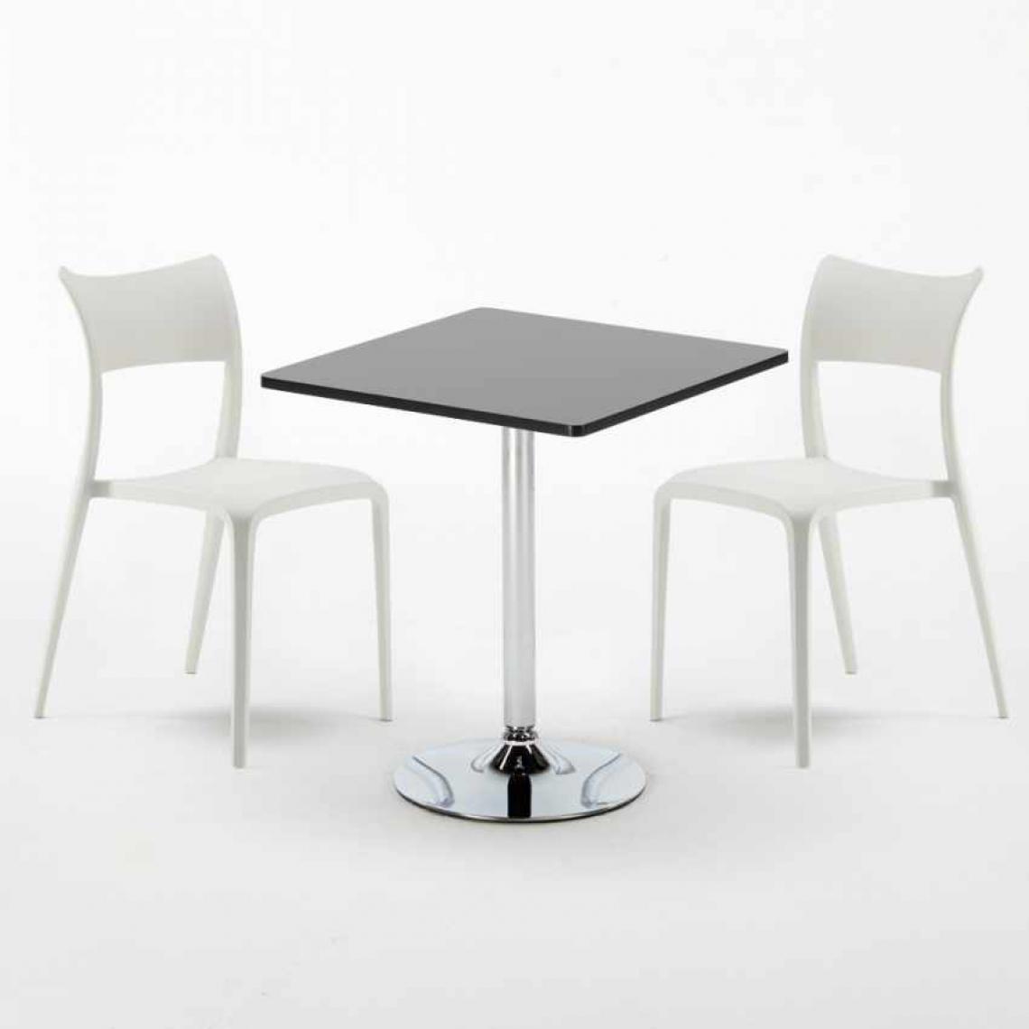 Ahd Amazing Home Design - Table Carrée Noire 70x70cm Avec 2 Chaises Colorées Set Intérieur Bar Café Parisienne Mojito, Couleur: Blanc - Tables à manger