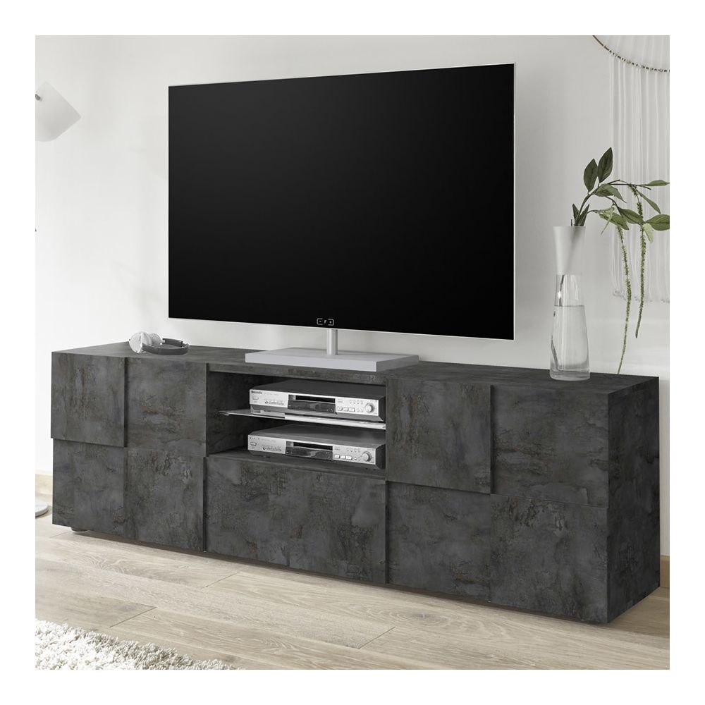 Kasalinea - Meuble TV 180 cm design anthracite DOMINOS 5 - Meubles TV, Hi-Fi