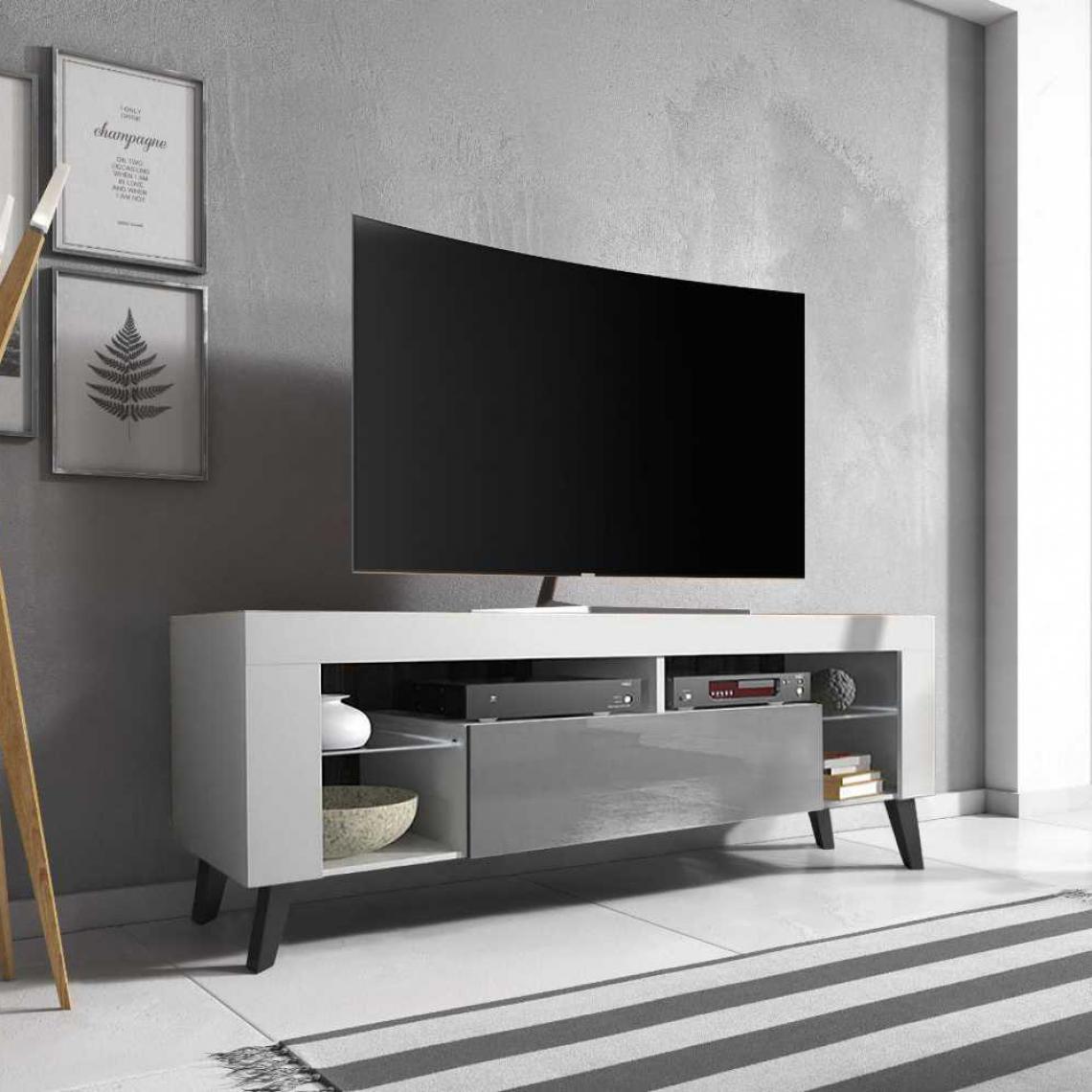 Selsey - Meuble TV - HugoB - 140 cm - blanc mat / gris brillant - Meubles TV, Hi-Fi