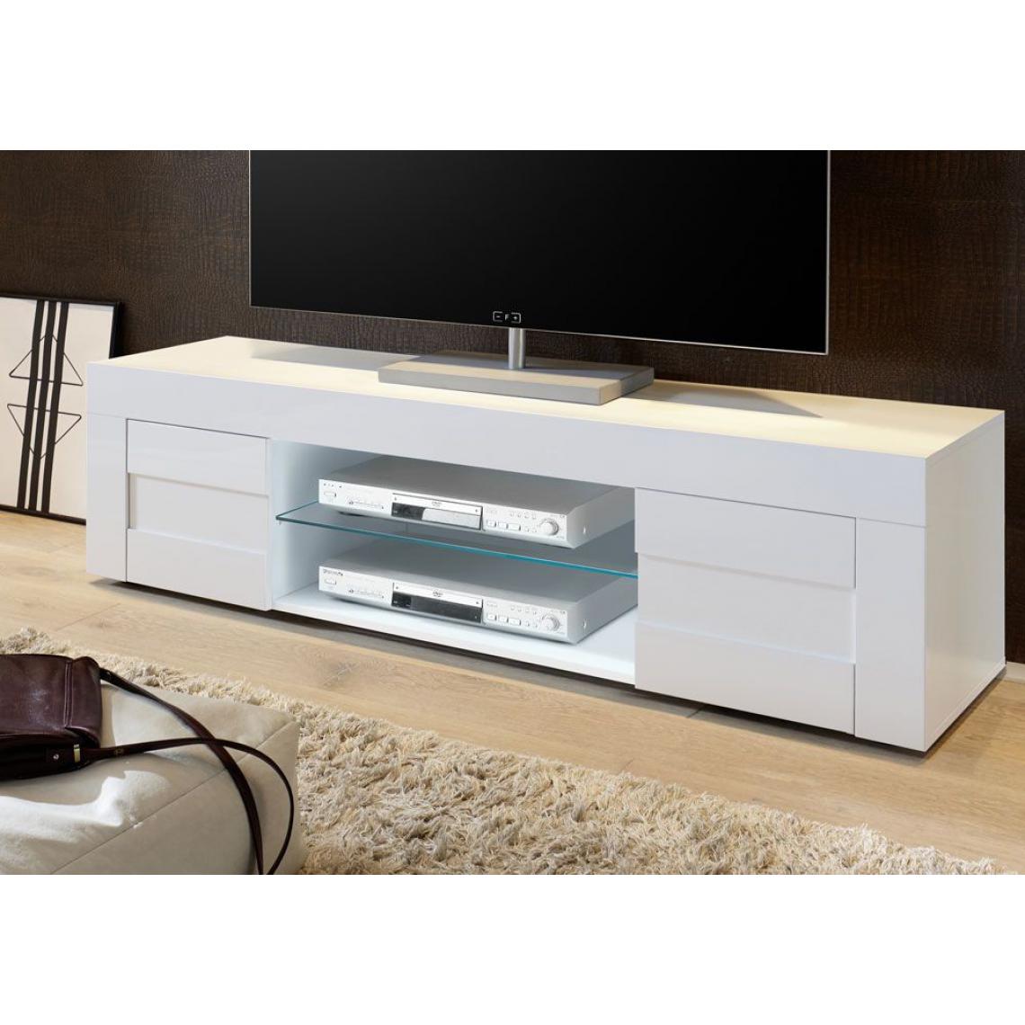Alter - Meuble de salon meuble TV moderne, Buffet bas avec 2 portes, Made in Italy, 181x42xh44 cm, couleur blanc brillant - Meubles TV, Hi-Fi
