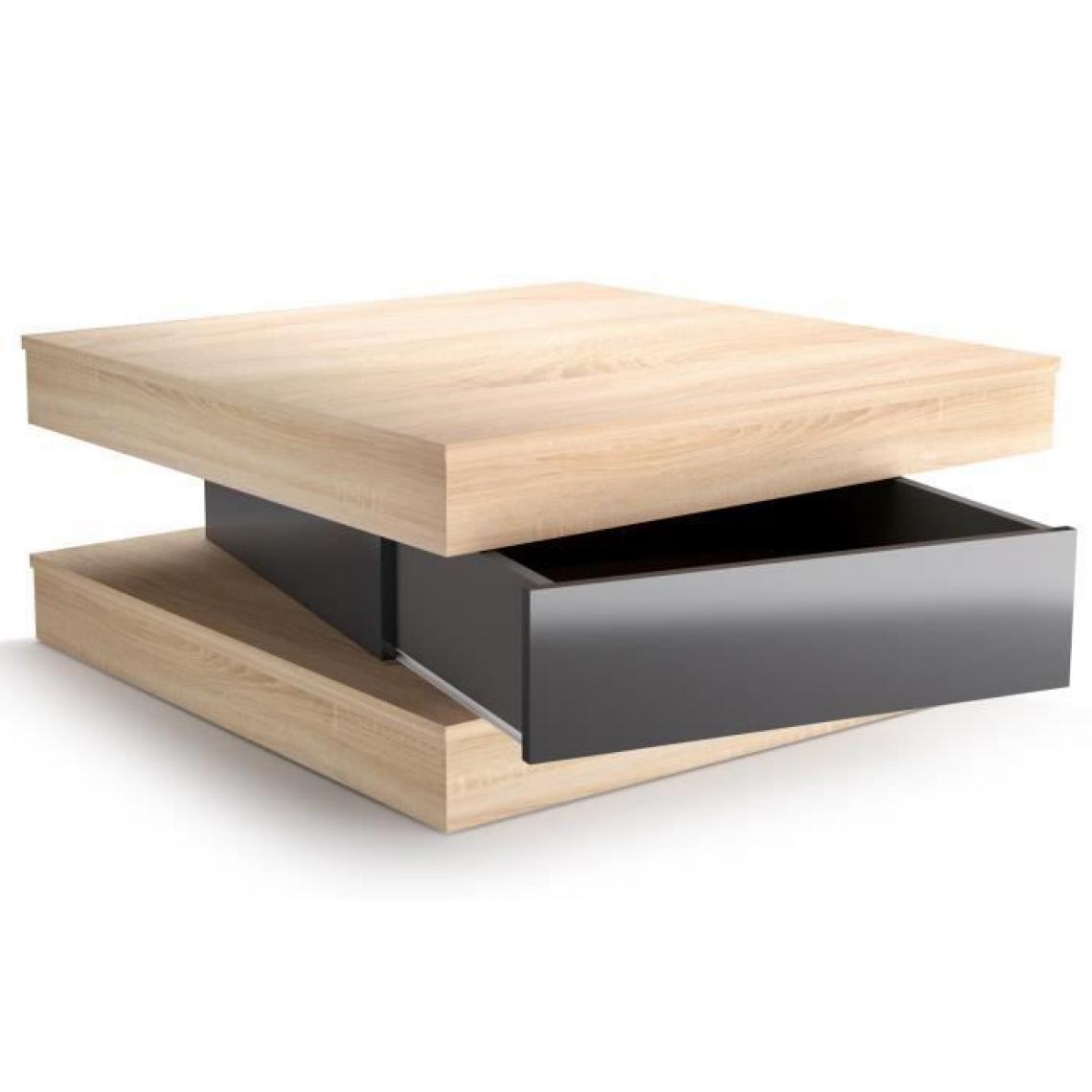 Sans Marque - FIXY Table basse carree style contemporain decor chene et gris brillant - L 80 x l 80 cm - Tables basses
