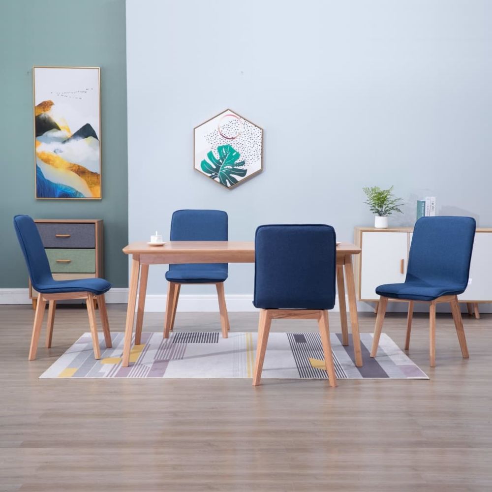 marque generique - Chic Fauteuils et chaises serie Dacca 4 pcs Chaises de salle à manger Bleu Tissu et chêne massif - Chaises