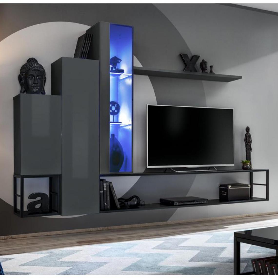 Ac-Deco - Ensemble Meuble TV Design Switch VIII 180cm Gris & Noir - Meubles TV, Hi-Fi