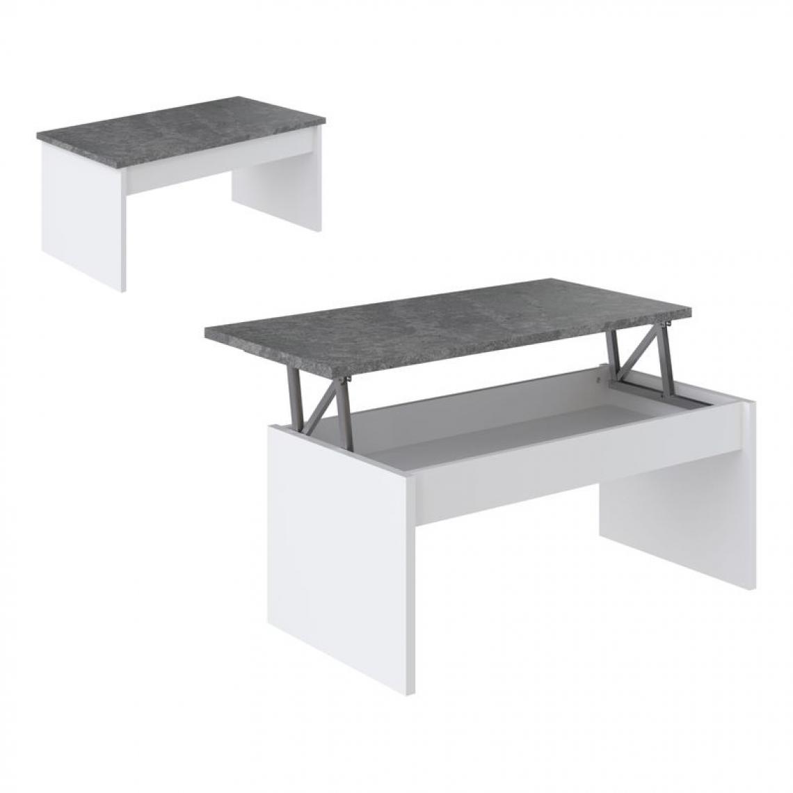 But - Table basse avec plateau relevable YANA Blanc et imitation béton - Tables basses