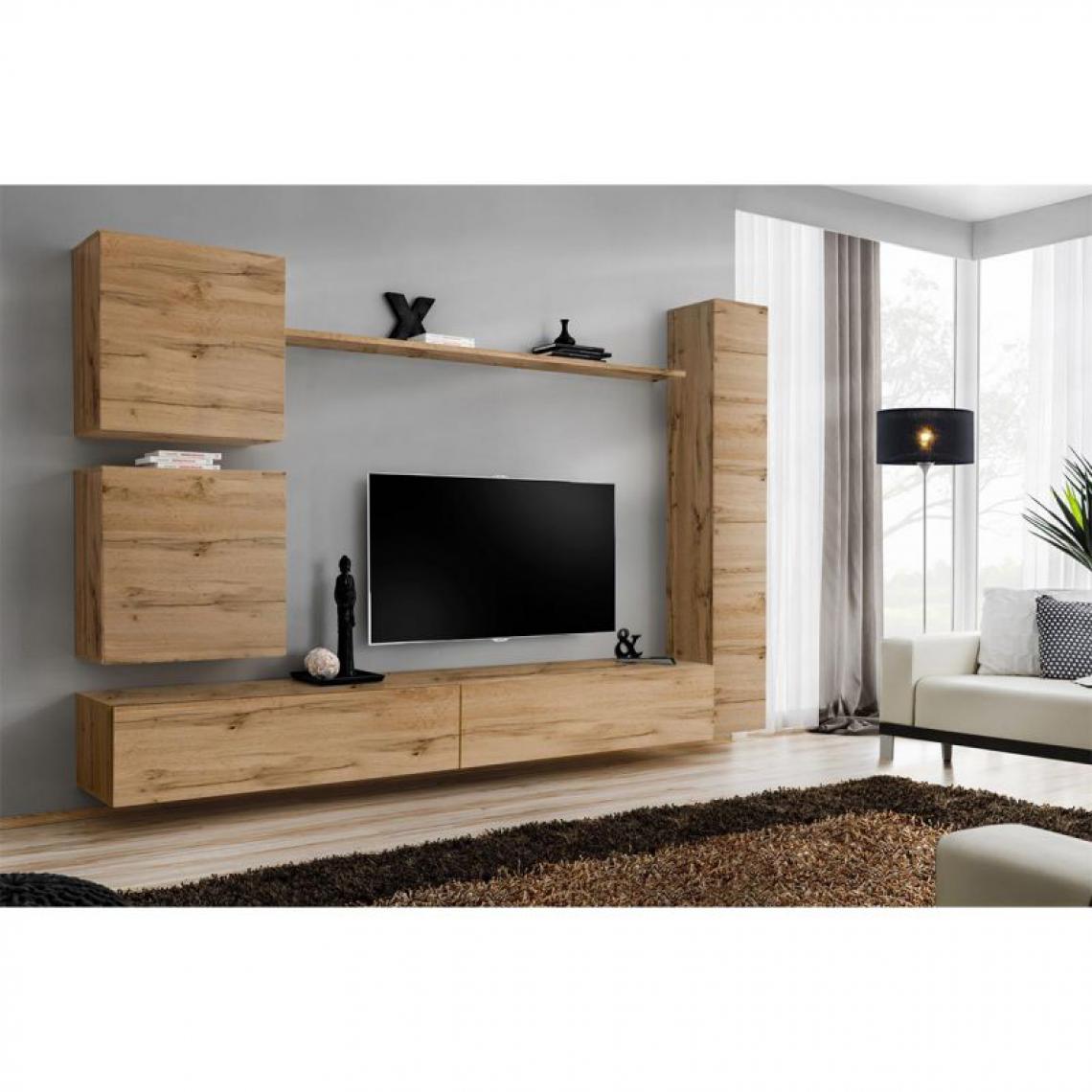 Ac-Deco - Meuble TV Mural Design Switch VIII 280cm Naturel - Meubles TV, Hi-Fi