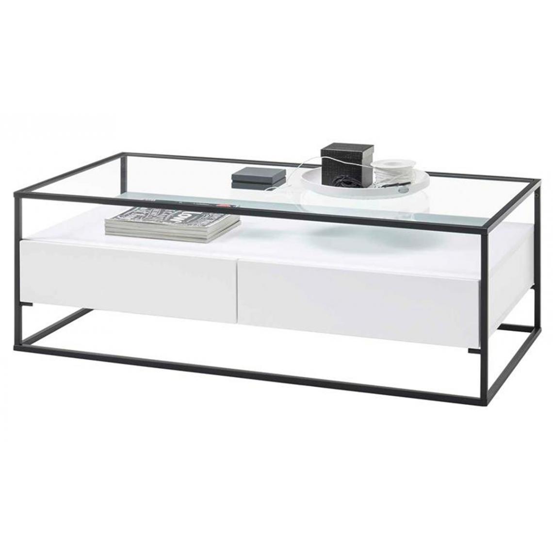 Pegane - Table basse avec rangements en bois et métal coloris blanc mat - L.120 x H.40 x P.60 cm - Tables basses
