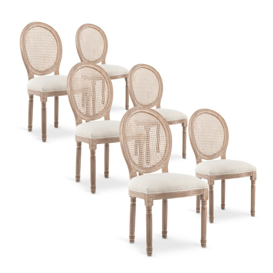 marque generique - Lot de 6 chaises médaillon Louis XVI Cannage Rotin tissu Beige - Chaises