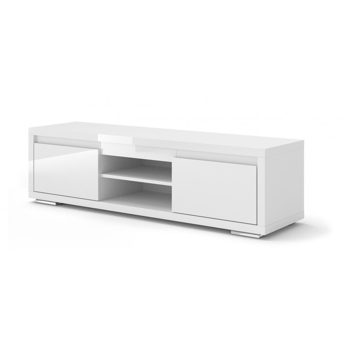 Bim Furniture - Meuble TV bas Nordic Bianco III Blanc laqué brillant - Meubles TV, Hi-Fi
