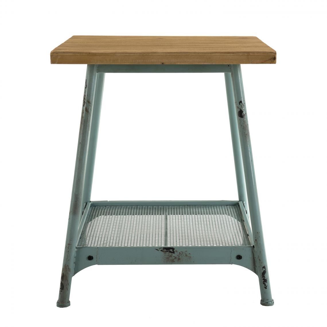 MACABANE - Table d'appoint scandinave plateau bois Sapin 1 étagère et pieds métal bleu - ELYNA - Tables basses