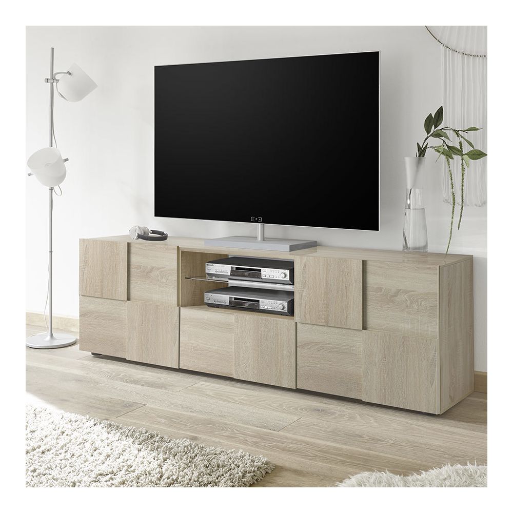 Kasalinea - Grand meuble TV contemporain couleur chêne DOMINOS 3 - Meubles TV, Hi-Fi