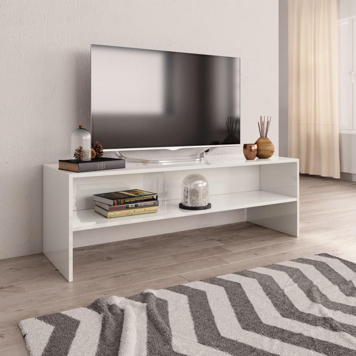 Chunhelife - Meuble TV Blanc brillant 120 x 40 x 40 cm Aggloméré - Meubles TV, Hi-Fi