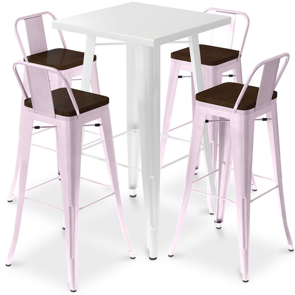 Iconik Interior - Table de bar blanche + 4 tabourets de bar en acier - Ensemble Bistrot Stylix Design industriel - Nouvelle édition Rose pâle - Tabourets
