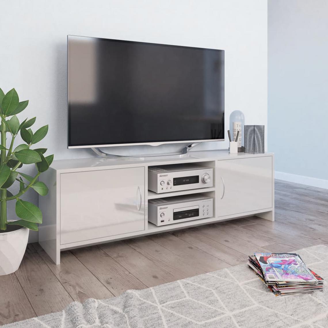 Chunhelife - Meuble TV Blanc brillant 120 x 30 x 37,5 cm Aggloméré - Meubles TV, Hi-Fi