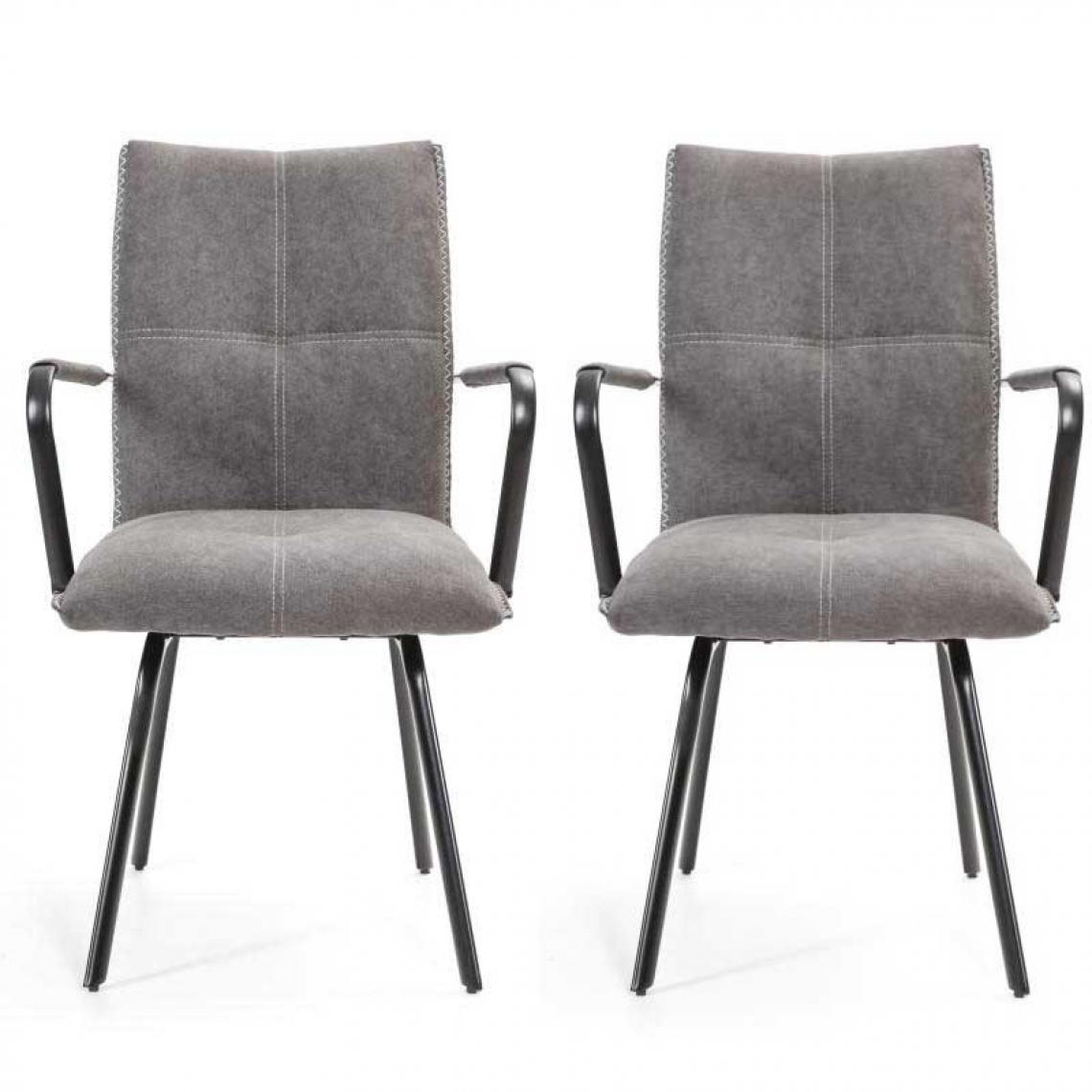Tousmesmeubles - Duo de chaises avec accoudoirs Tissu Gris - RIDIAN - Chaises