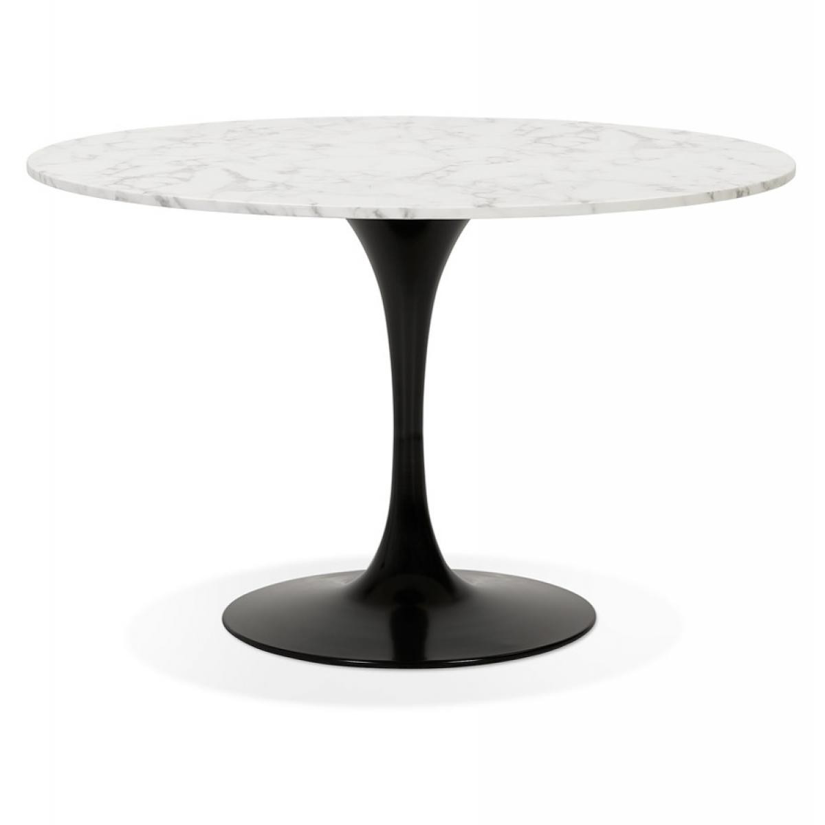 Alterego - Table à dîner ronde 'WITNEY' en pierre blanche effet marbre et métal noir - Ø 120 cm - Tables à manger