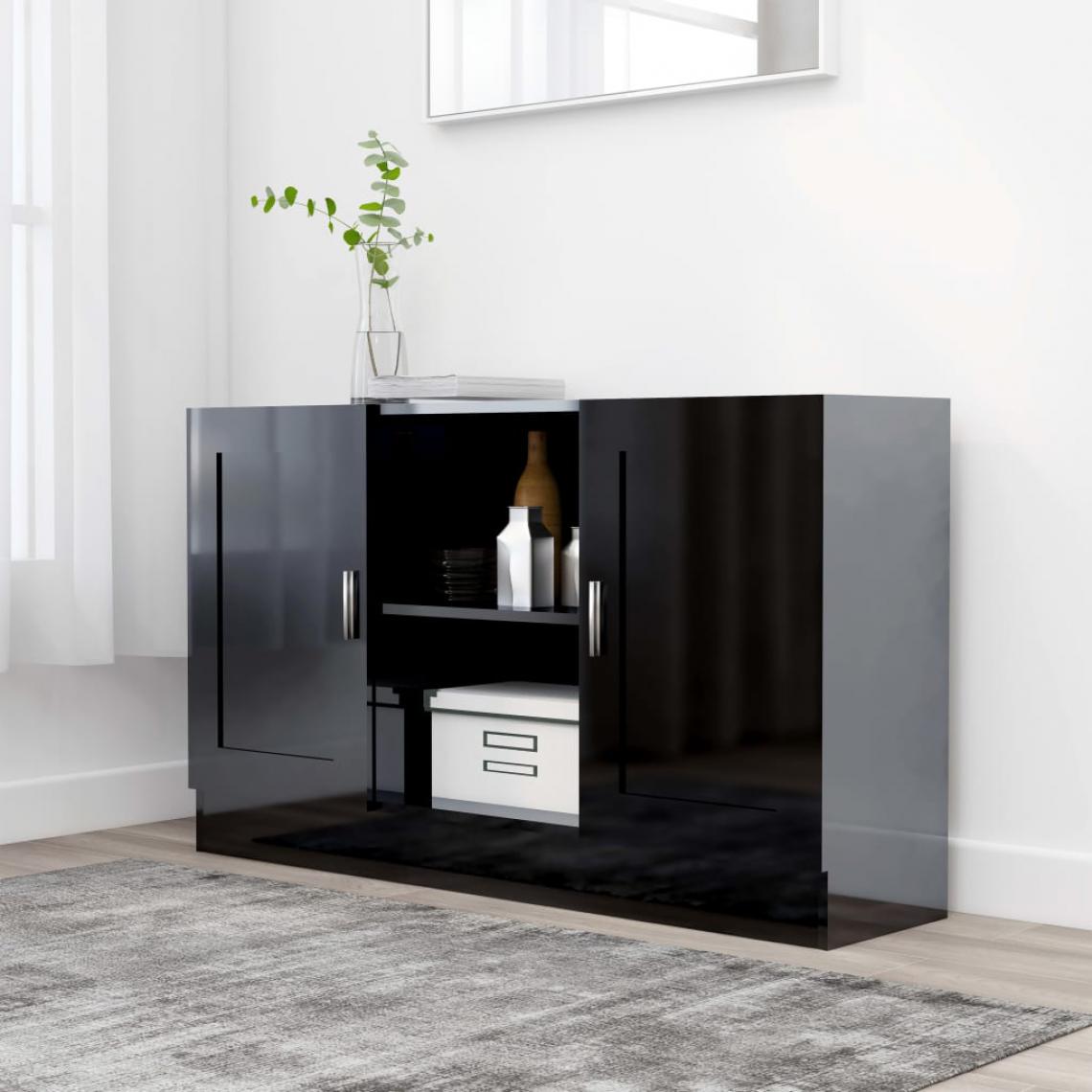 Icaverne - Stylé Armoires et meubles de rangement selection Damas Buffet Noir brillant 120x30,5x70 cm Aggloméré - Buffets, chiffonniers