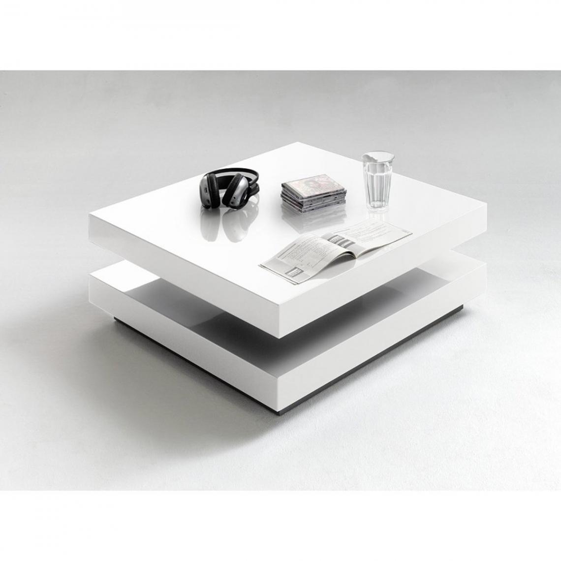 Pegane - Table basse pivotant coloris Blanc laqué brillant - L75 x H30 x P75 cm - Tables basses