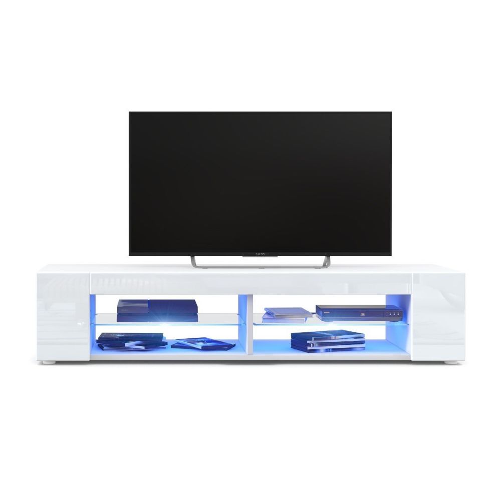 Mpc - Meuble Tv blanc mat Façades en blanc laquées led Bleu - Meubles TV, Hi-Fi