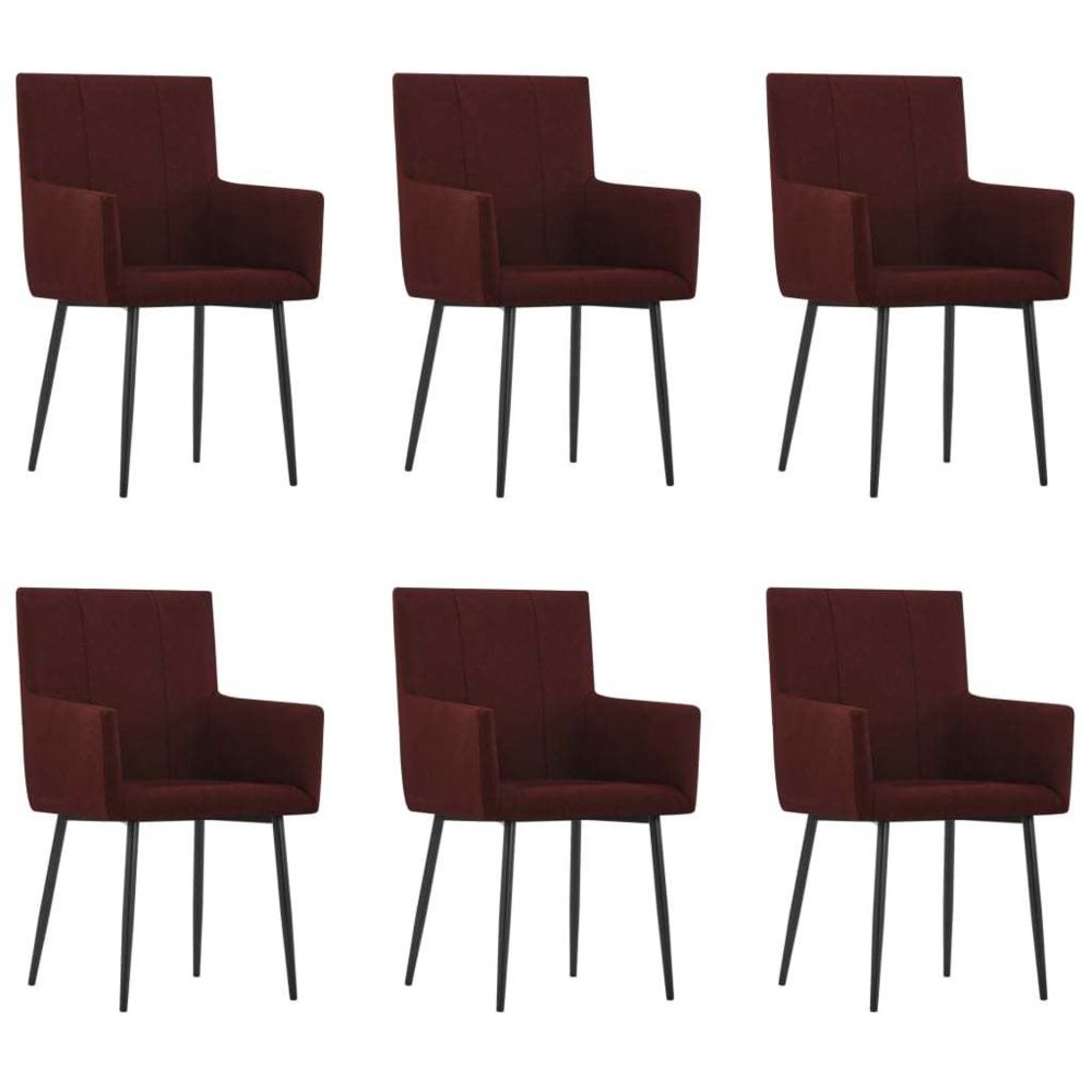 marque generique - Chic Fauteuils et chaises collection Yamoussoukro Chaises à dîner avec accoudoirs 6 pcs Rouge bordeaux Tissu - Chaises