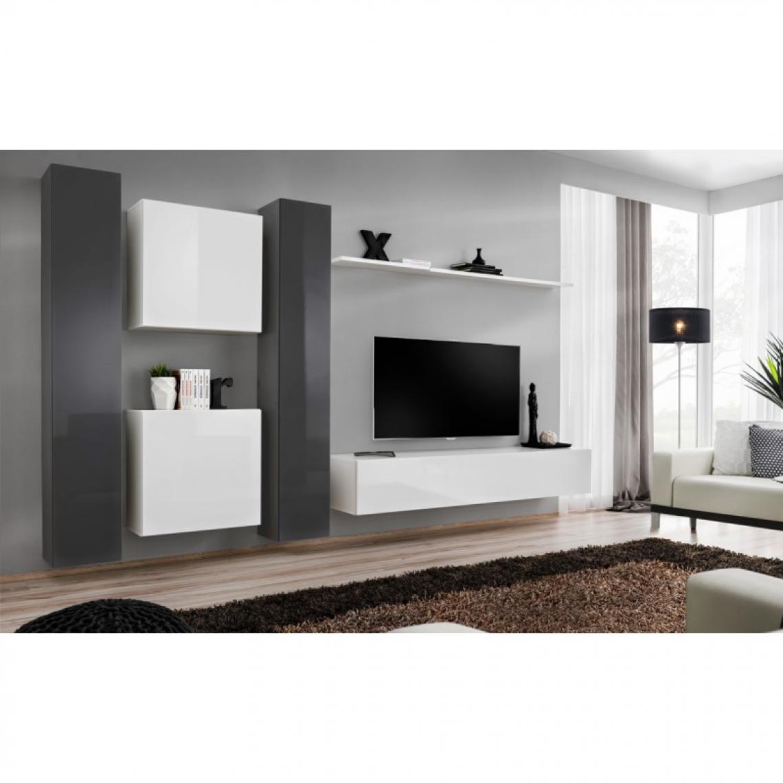 Ac-Deco - Meuble TV Mural Design Switch VI 330cm Blanc & Gris - Meubles TV, Hi-Fi