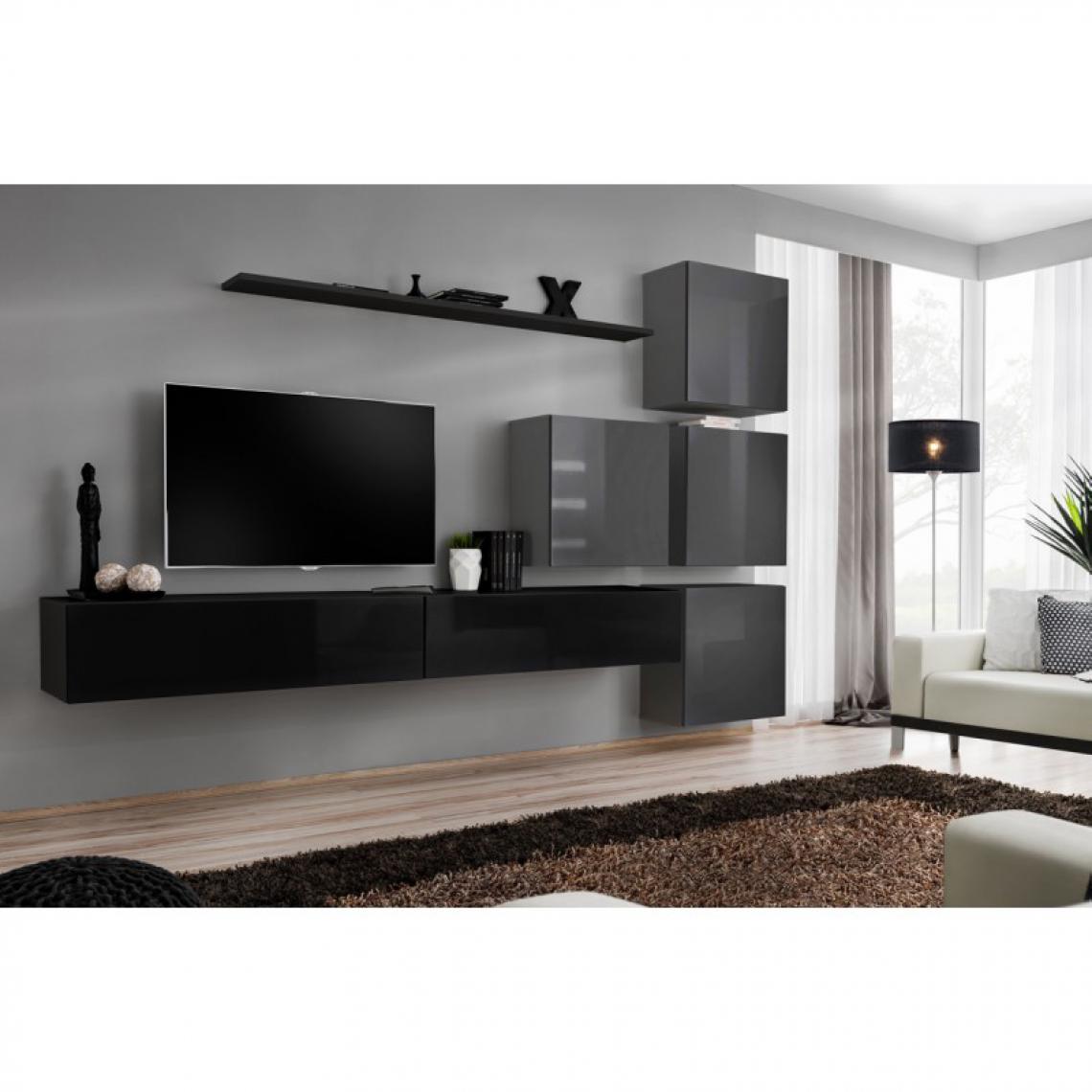 Ac-Deco - Meuble TV Mural Design Switch IX 310cm Noir & Gris - Meubles TV, Hi-Fi
