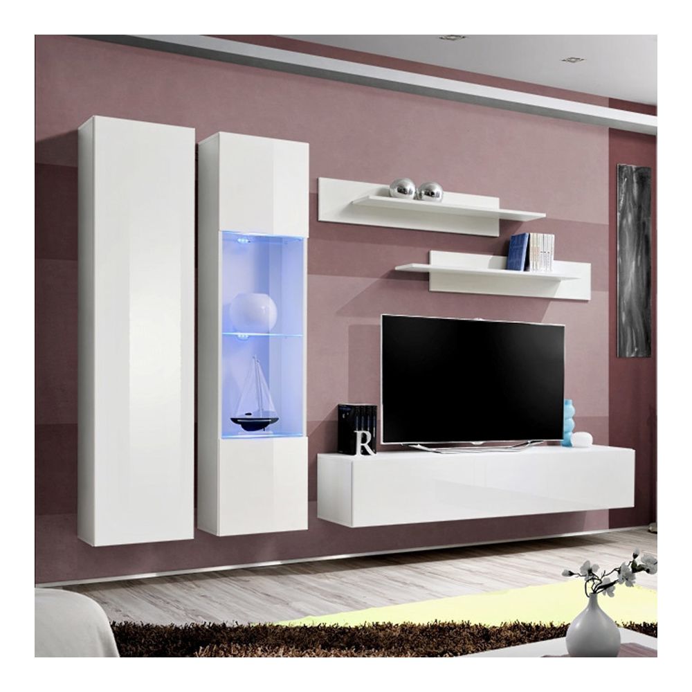 Nouvomeuble - Ensemble meuble télé blanc TEODORO - Meubles TV, Hi-Fi