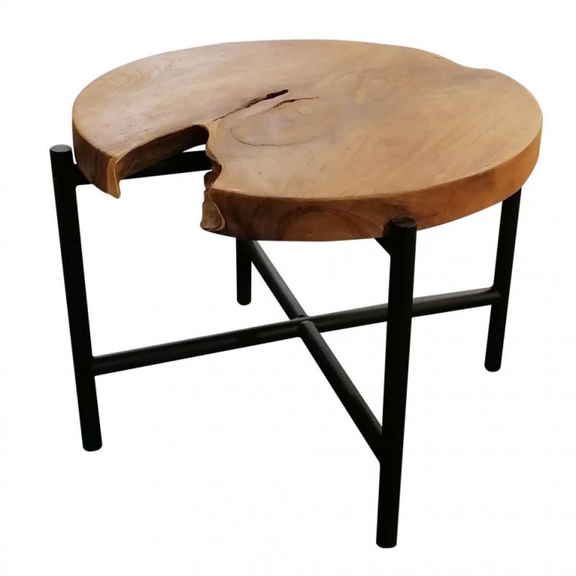 Meubletmoi - Table basse en bois de teck avec piètement croisé en fer noir - NORA - Tables basses