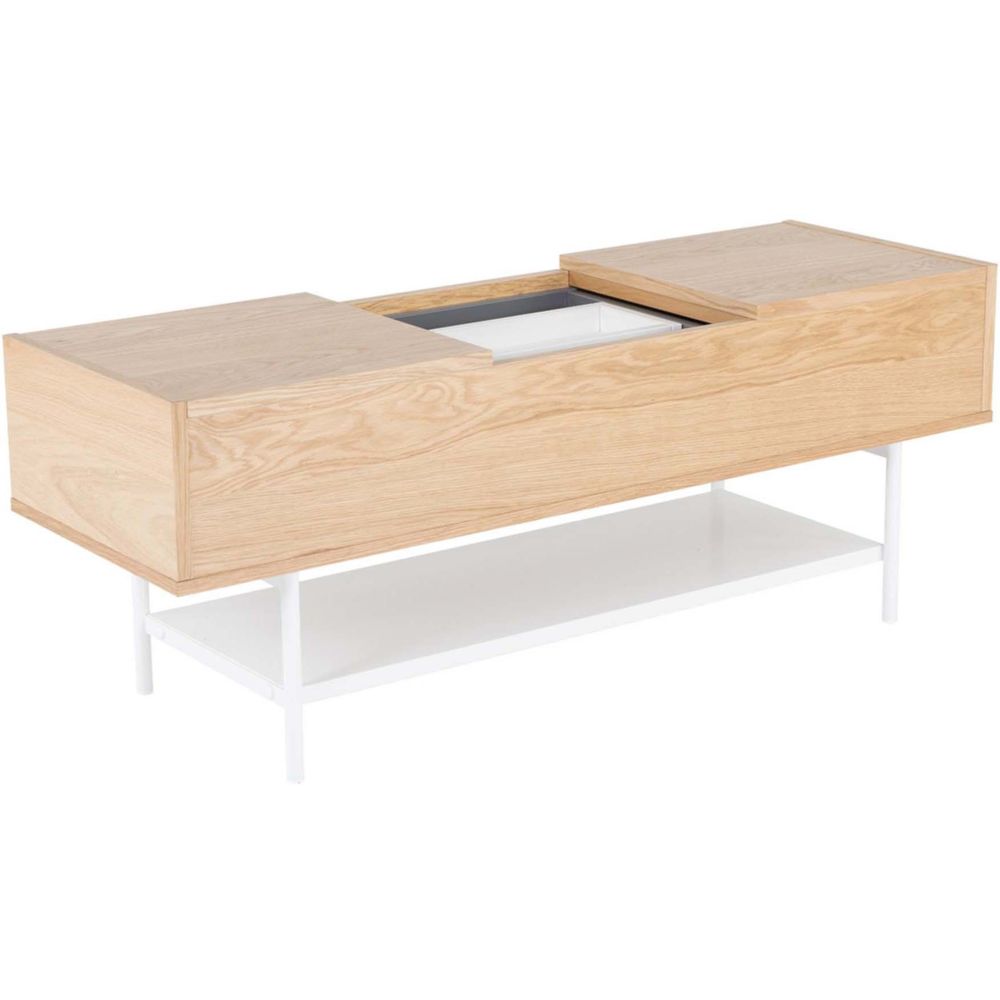 Zago - Table basse plaqué chêne naturel et blanc laqué - Meubles TV, Hi-Fi
