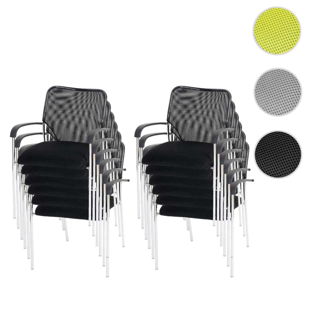 Mendler - Lot de 12 chaises de conférence / visiteur Tulsa, empilable, tissu – siège noir, dossier noir - Chaises