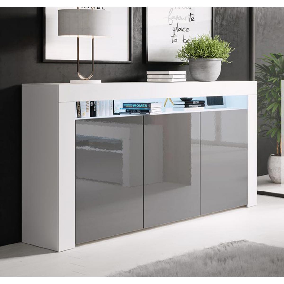 Design Ameublement - Buffet Bahut modèle Aker couleur blanc et gris - Buffets, chiffonniers