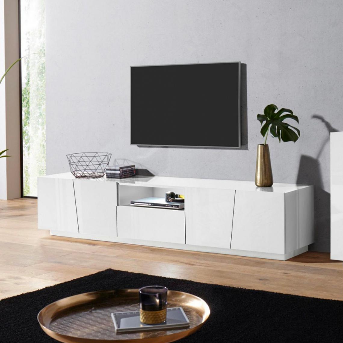 Ahd Amazing Home Design - Meuble TV design 4 portes tiroir coulissant blanc Vega Low XL - Meubles TV, Hi-Fi