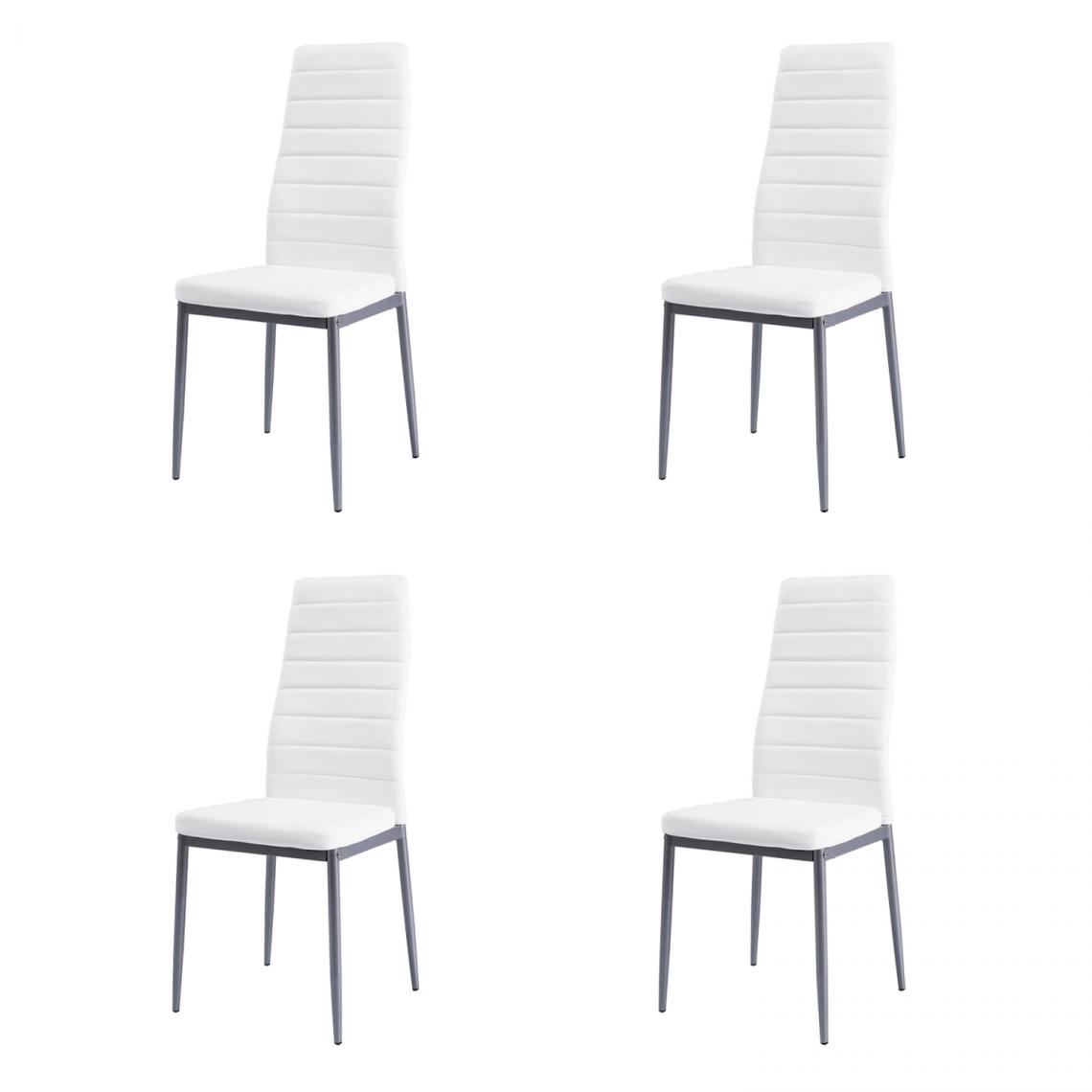 Hucoco - WERI - Lot de 4 chaises minimalistes - 96x40x38 cm - Revêtement similicuir - Chaise salon - Blanc - Chaises