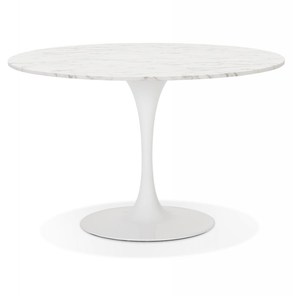 Alterego - Table à dîner ronde 'WITNEY' en pierre blanche effet marbre et métal blanc - Ø 120 cm - Tables à manger