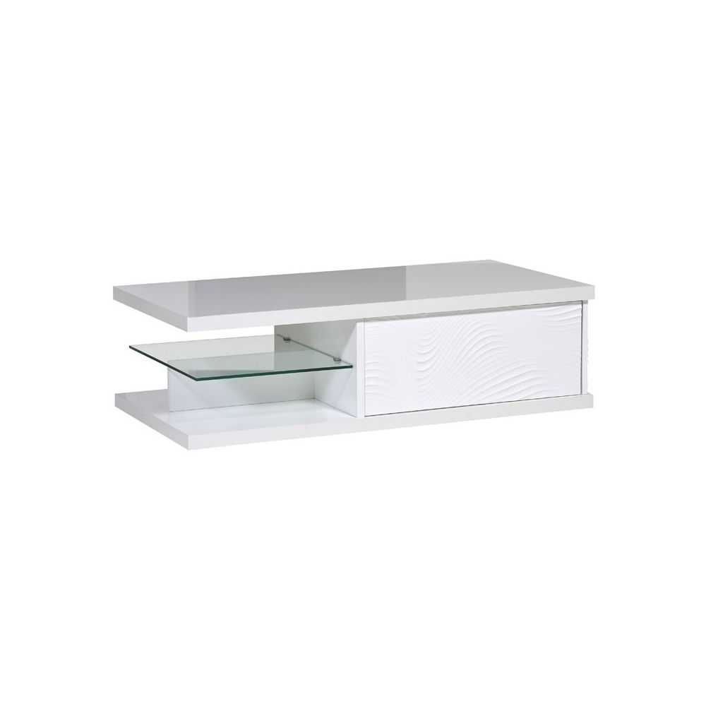 Tousmesmeubles - Table basse 1 tiroir Laqué Blanc - MARKS - Tables basses