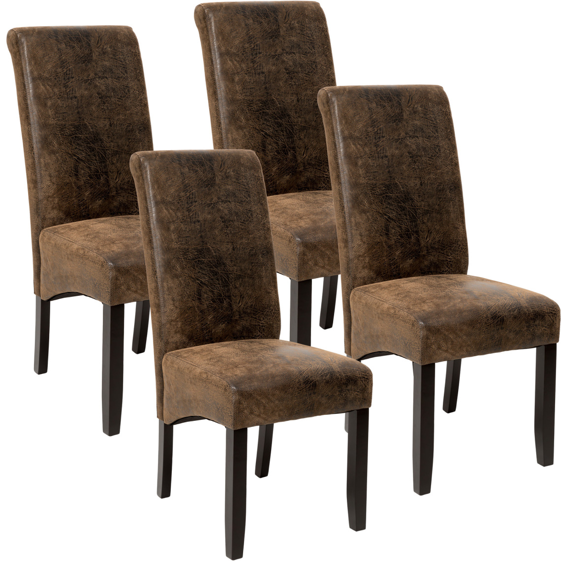 Tectake - Lot de 4 chaises aspect cuir - marron foncé - Chaises