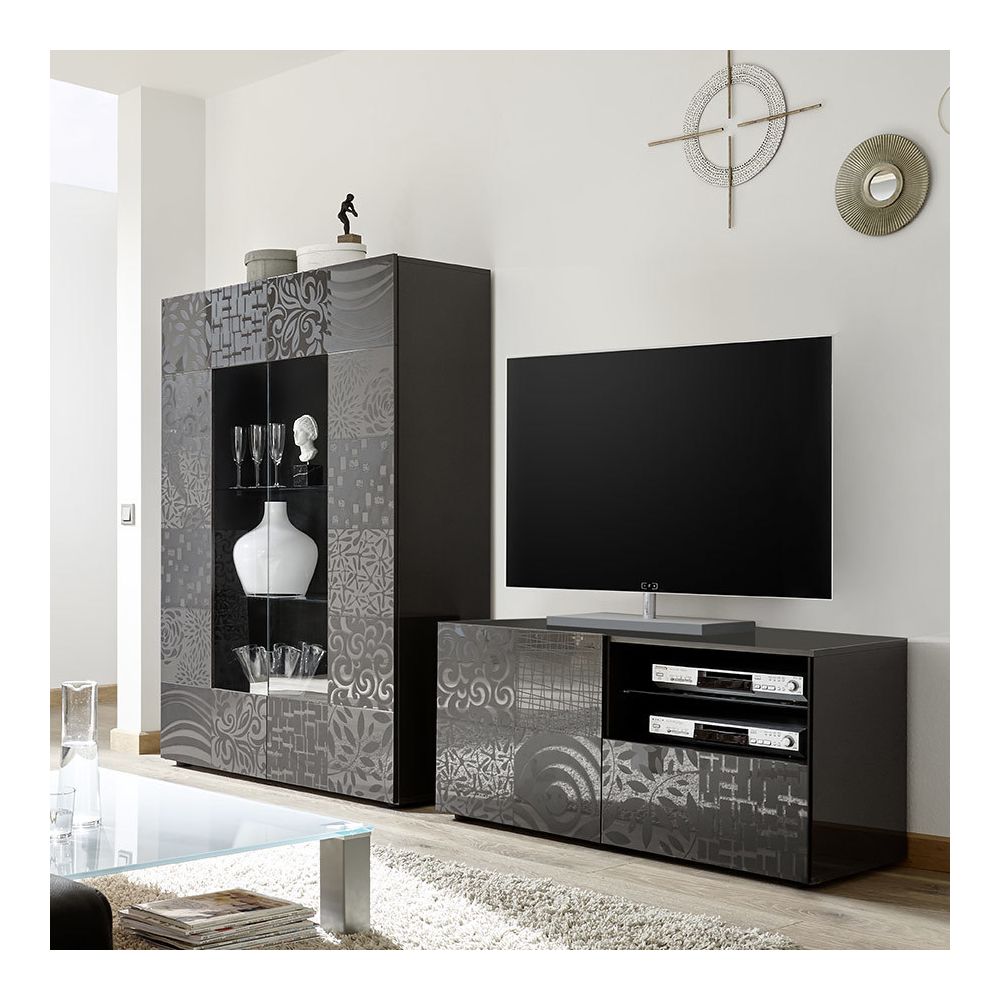 Kasalinea - Ensemble TV gris laqué design NERINA 2 - Meubles TV, Hi-Fi