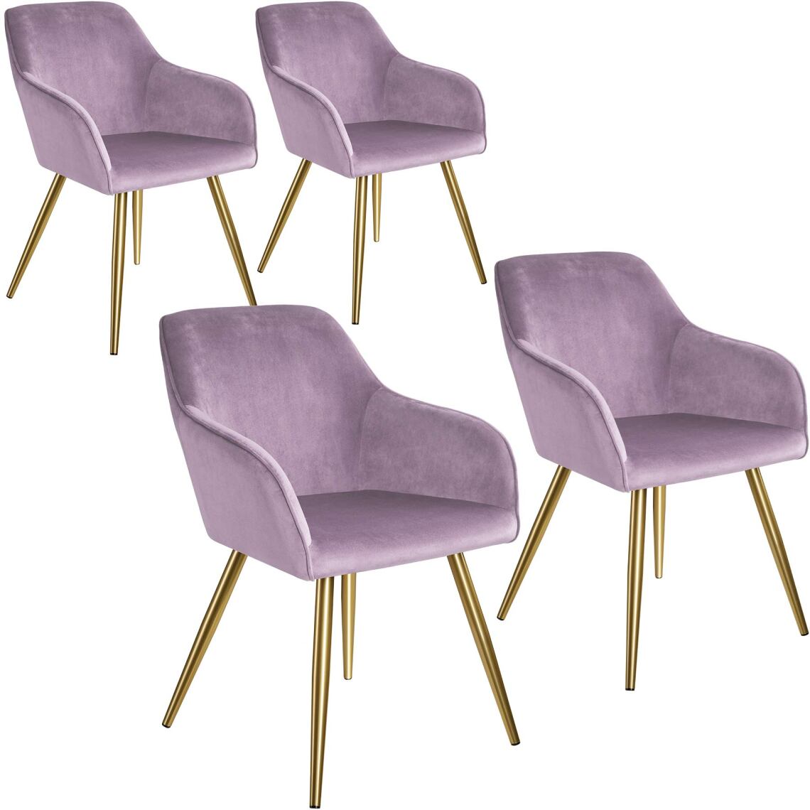 Tectake - 4 Chaises MARILYN Effet Velours Style Scandinave - violet clair/or - Chaises