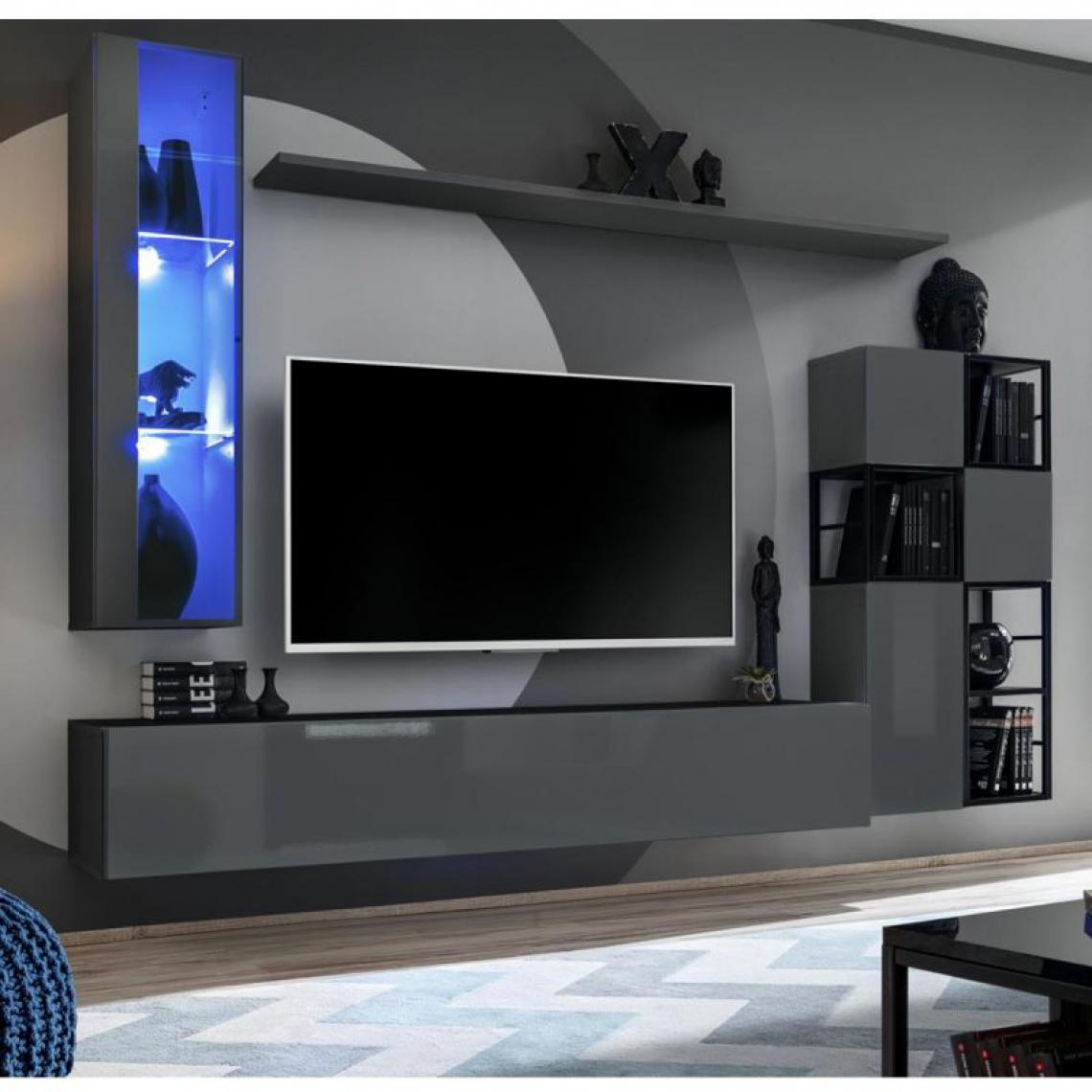 Ac-Deco - Ensemble Meuble TV Design Switch II 250cm Gris & Noir - Meubles TV, Hi-Fi