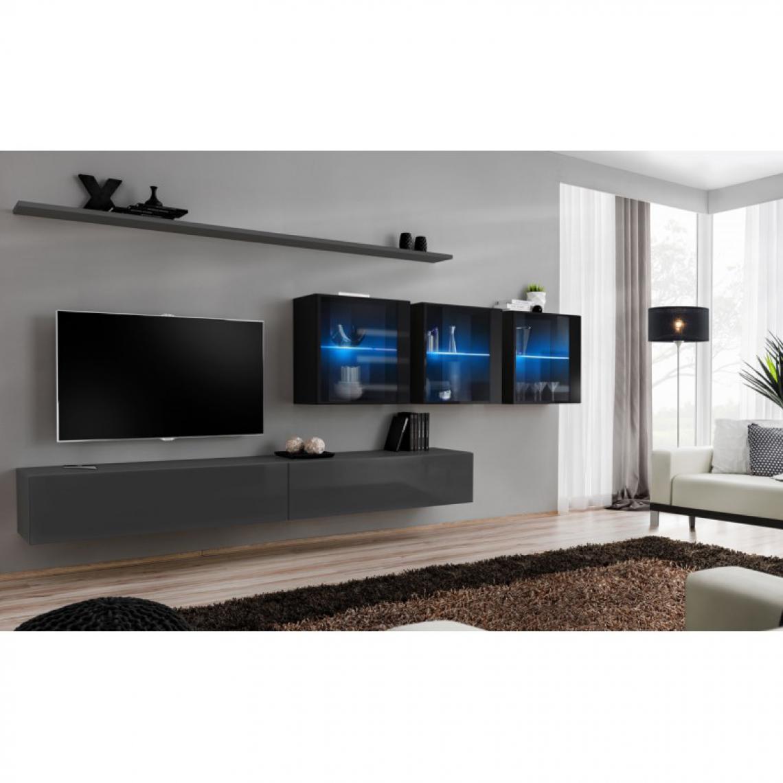 Ac-Deco - Meuble TV Mural Design Switch XVII 340cm Gris & Noir - Meubles TV, Hi-Fi