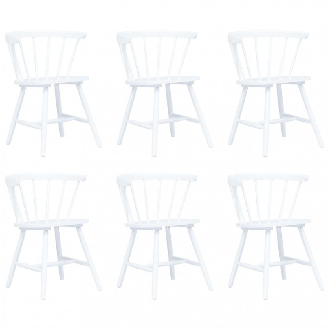 Chunhelife - 6 pcs Chaises de salle à manger Blanc Bois d'hévéa massif - Chaises