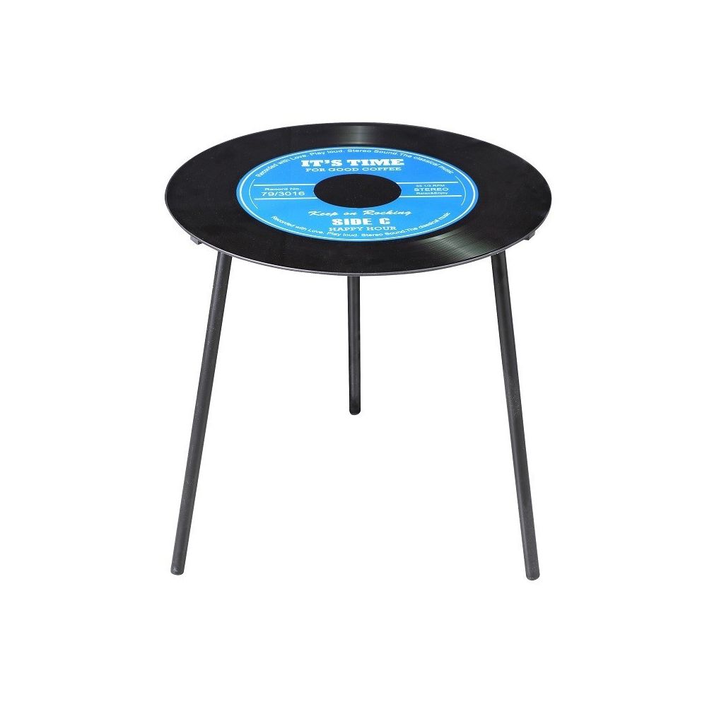 Urban Living - Table appoint Vinyle bleu D50 cm - Tables basses