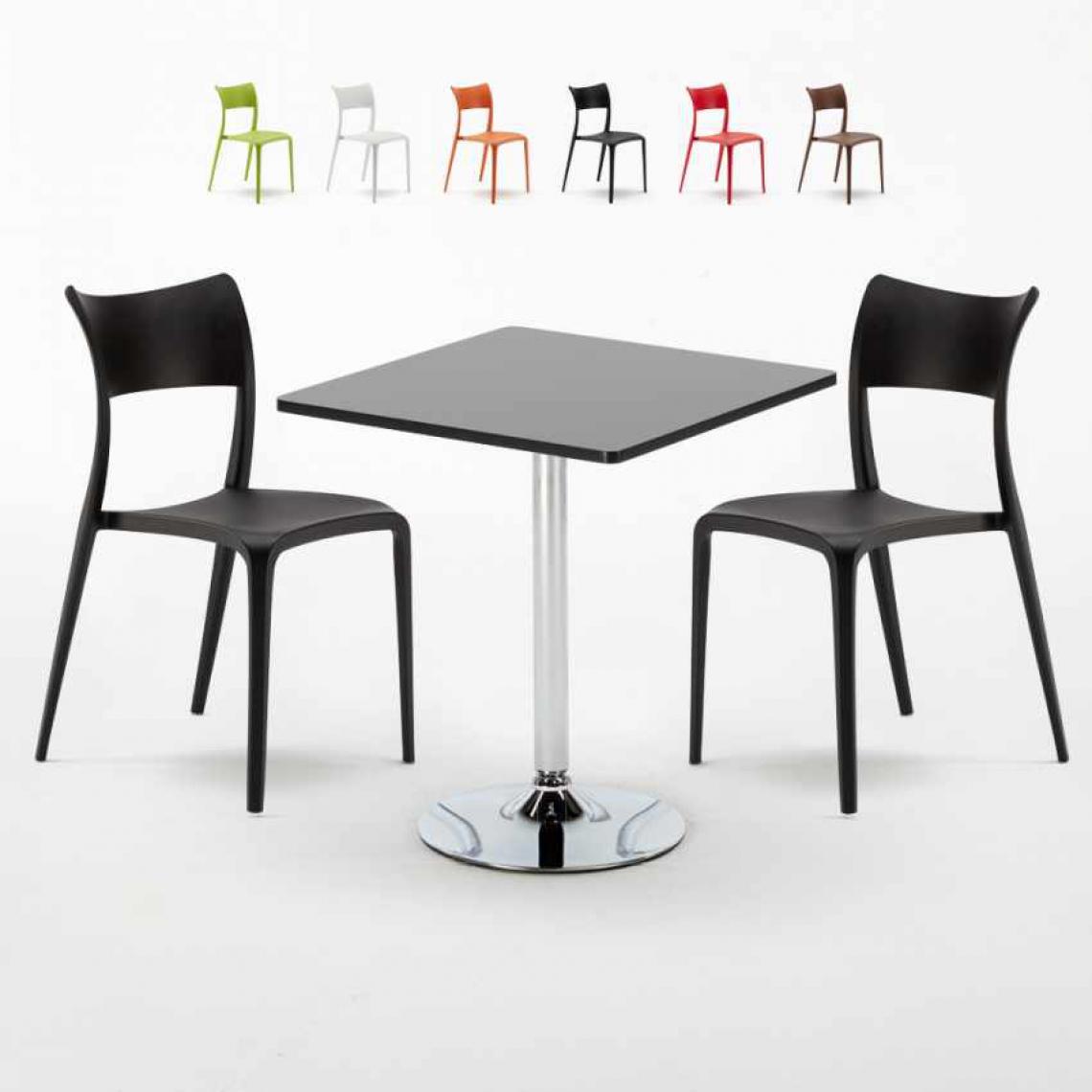 Ahd Amazing Home Design - Table Carrée Noire 70x70cm Avec 2 Chaises Colorées Set Intérieur Bar Café Parisienne Mojito, Couleur: Noir - Tables à manger