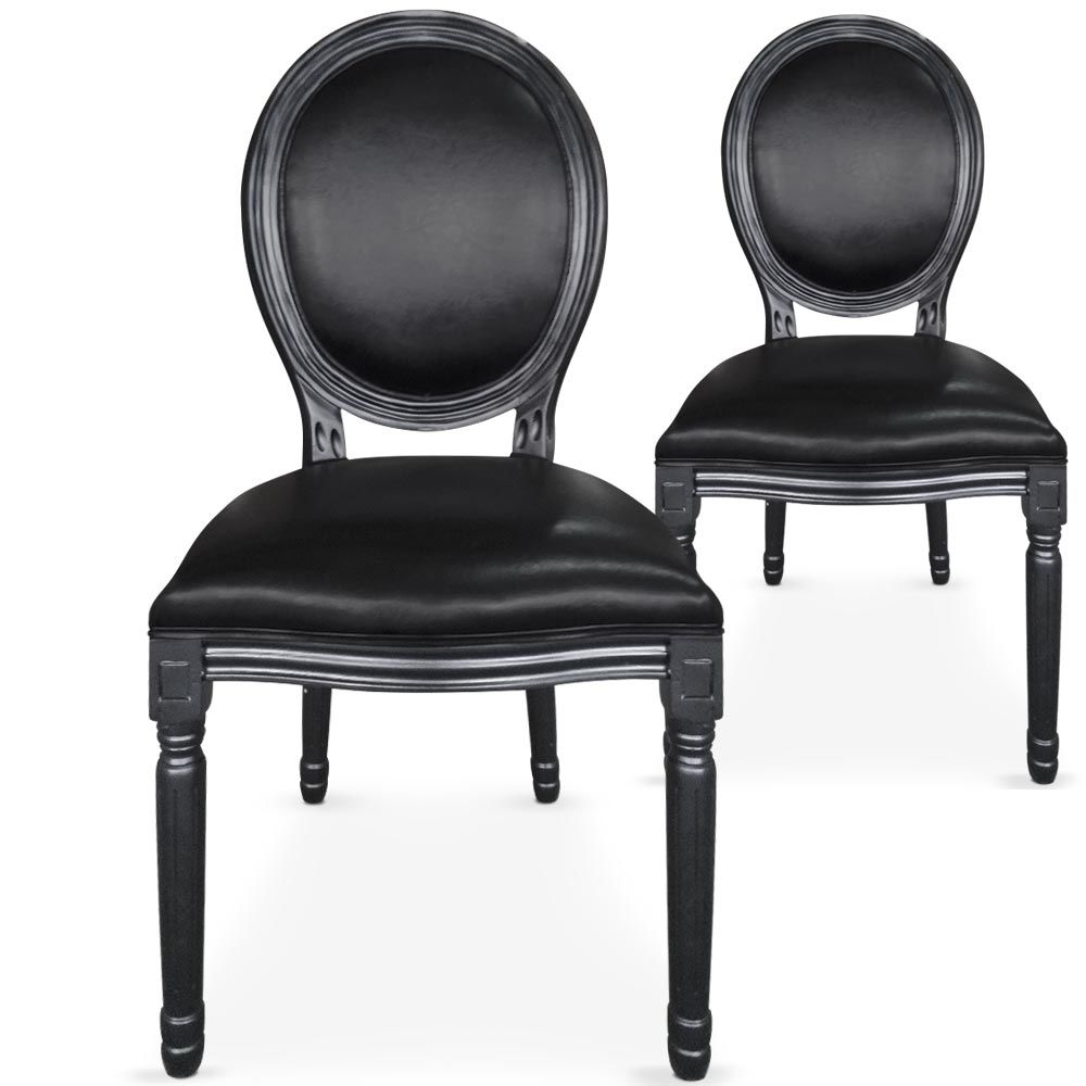 MENZZO - Lot de 2 chaises médaillon Louis XVI Simili (P.U) Noir - Chaises