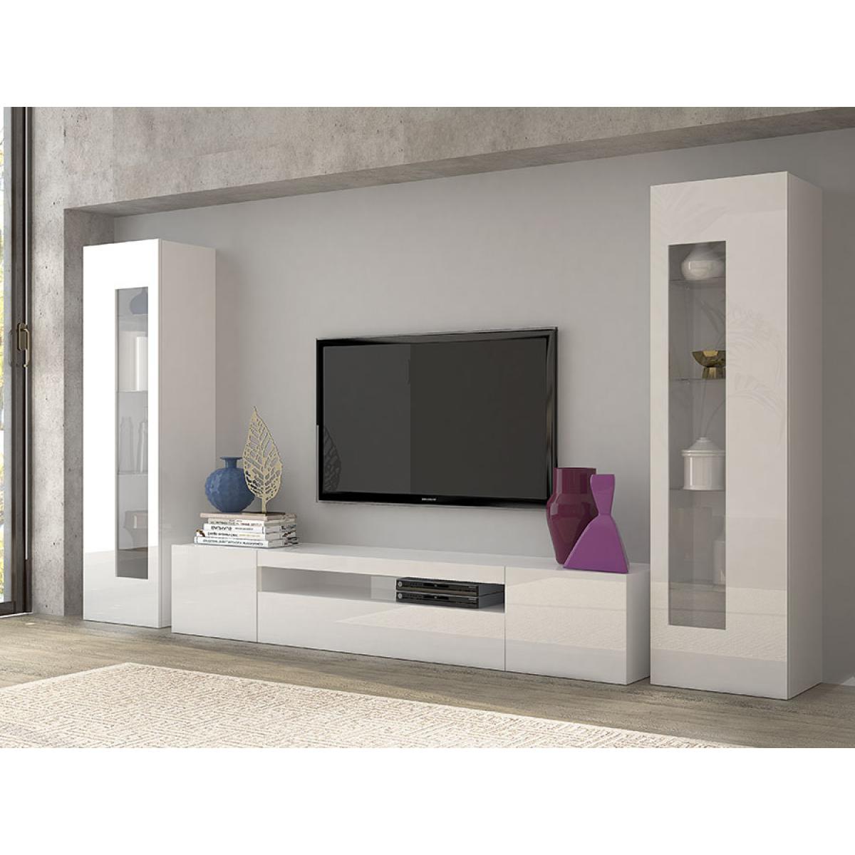 Kasalinea - Ensemble meuble TV laqué blanc brillant design ROSALI - Meubles TV, Hi-Fi
