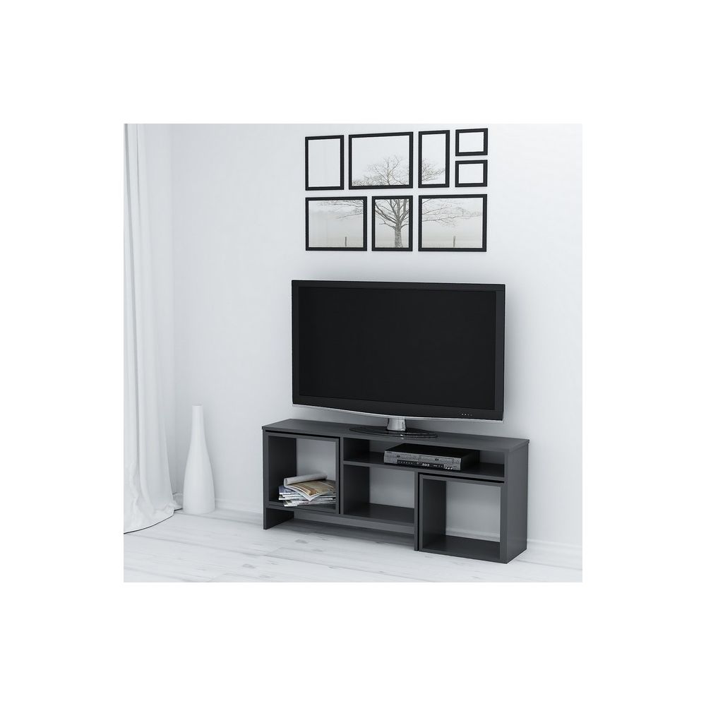 Homemania - HOMEMANIA Kasa Meuble TV avec table basse, portes, étagères - pour le salon -Anthracite en Bois, 141 x 29,5 x 57cm, - Meubles TV, Hi-Fi