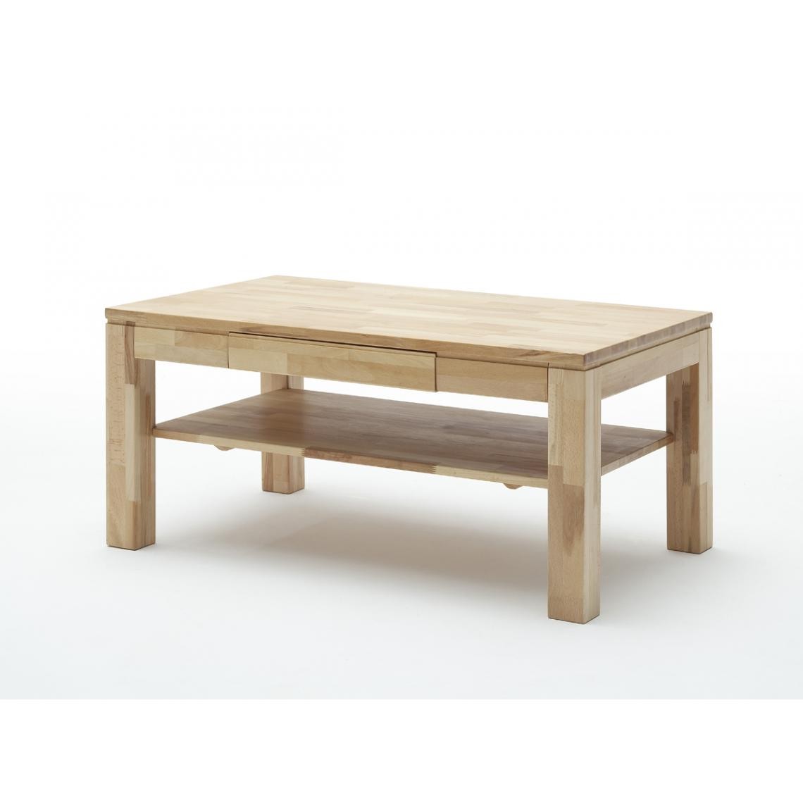 Pegane - Table basse en cœur de hêtre huilé avec tiroir et tablette - L115 x H54 x P70 cm - Tables basses